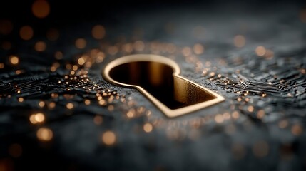 Golden Keyhole on Dark Circuit Board: Digital Security