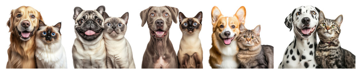 PNG Diverse pets happily together, element set on transparent background