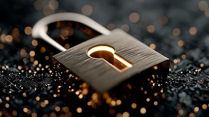 Cyber Security: Padlock on Circuit Board