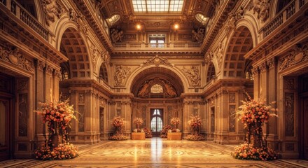 Grand Ornate Hall Interior Opulent Golden Architecture