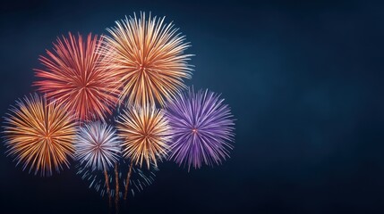 Vibrant and Colorful Fireworks Display Against a Night Sky with Burst of Light and Energy Captured in Stunning Detail