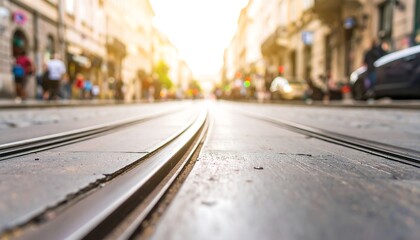 City street with tram tracks