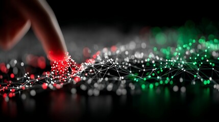 Fingertip Interacting with Red and Green Data Network