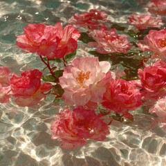 Delicate pink roses floating on water