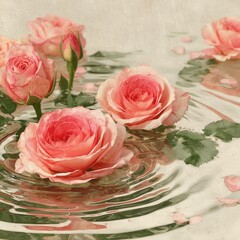 Delicate pink roses in water