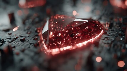 Red Crystal Gem on Dark Circuit Board