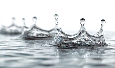 Water droplets splash, crown-like patterns, on a surface