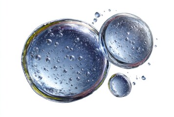 Clear, light-blue liquid spheres with bubbles