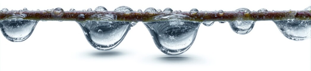 Water droplets clinging to a twig