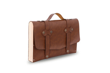 Stylish Brown Leather Briefcase isolated on white