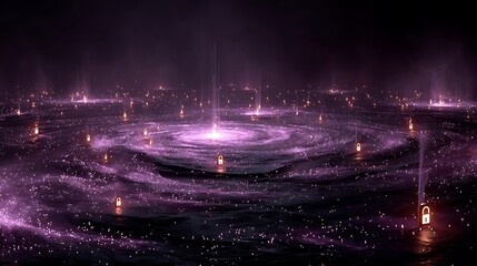 Purple Galaxy Spiral with Glowing Lights