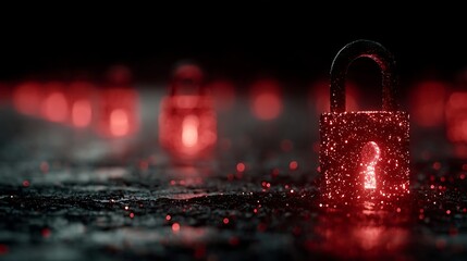 Cyber Security: Red Glowing Padlock, Data Protection