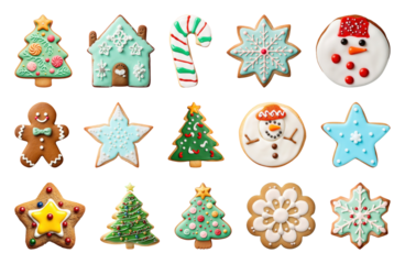 PNG Festive colorful decorated holiday cookies, element set on transparent background