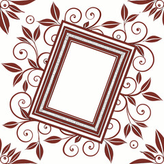Vintage Decorative Picture Frame with Symmetrical Scroll and Leaf Motifs Elegant Design in Warm Red and Gold Tones