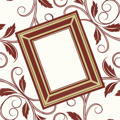 Ornate Rectangular Picture Frame with Intricate Scrollwork and Floral Motifs in Rich RedBrown and Golden Yellow Colors
