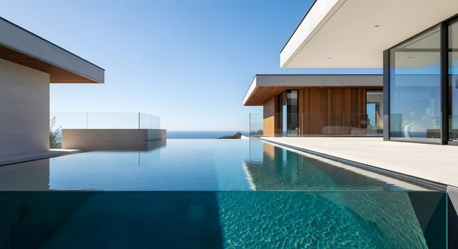Photo of modern luxury villa with infinity pool and ocean view