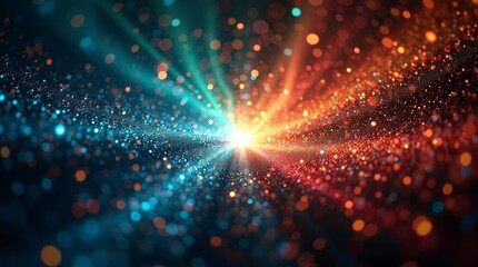 Abstract Glowing Light Burst with Blue Orange and Yellow Particles