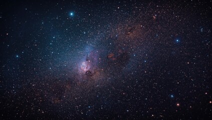 A vast expanse of the night sky, showcasing a nebula of soft, pastel hues amidst a dense concentration of stars.