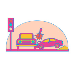 Car Accident. Car accident at traffic light isolated on transparent background.