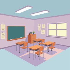 Colorful Empty Classroom with Desks and Blackboard Illustration