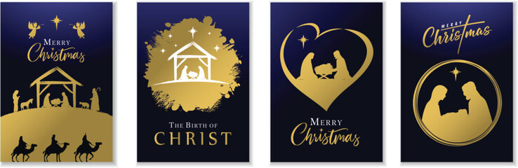 Elegant Golden Christmas Tree on Blue Background with Festive Lights