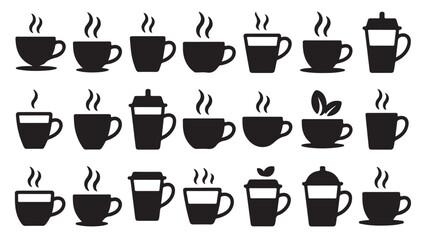 collection of black silhouette icons depicting various tea 