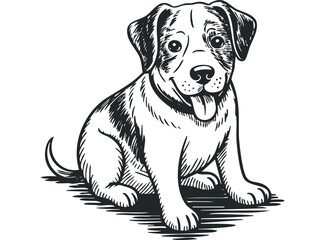 Fototapeta premium Sketch of a happy puppy sitting and panting. Vector hand drawn illustration
