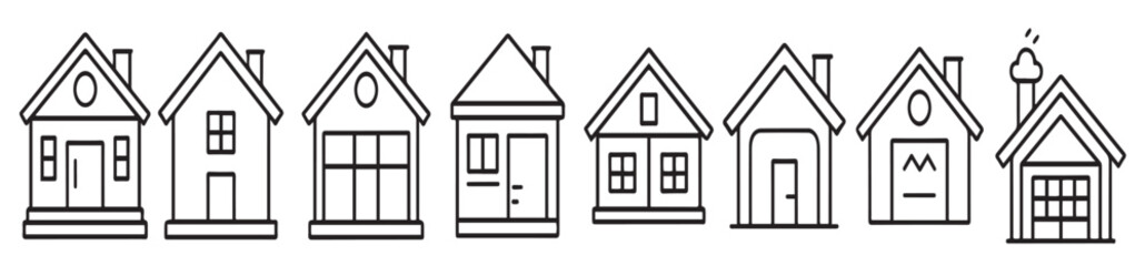 eight simple line drawings of houses various styles black
