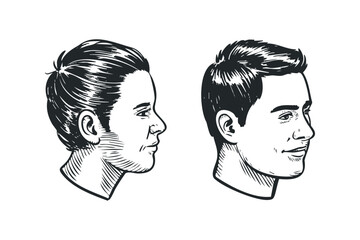 Two People Profile Sketch Comparison. Vector hand drawn illustration