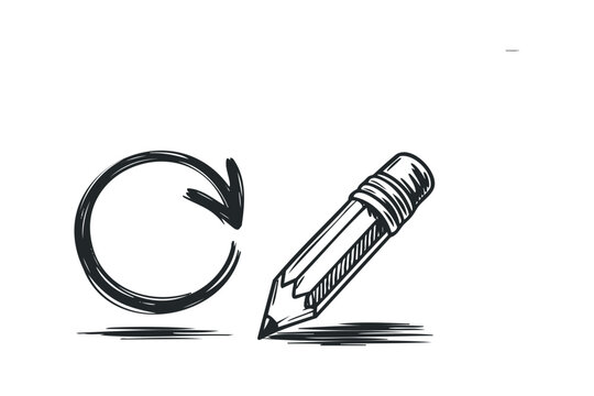Pencil with Circular Arrow Symbol. Vector hand drawn illustration