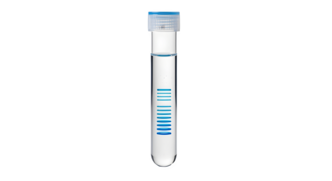 A test tube with liquid isolated on transparent background, commonly used in scientific experiments, research, and medical analysis for holding samples