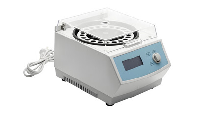 Obraz premium A laboratory centrifuge isolated on transparent background, used for separating substances by spinning samples at high speed in scientific research