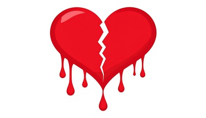 A broken heart dripping with red liquid