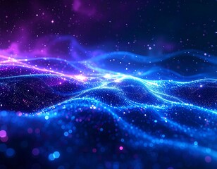 Abstract digital landscape of swirling, glowing particles