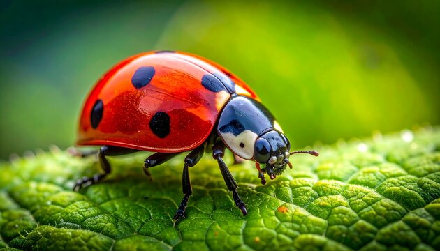 Close-up ladybug on vibrant green leaf