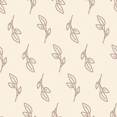 Seamless botanical line art cream pattern