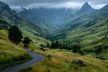 Naklejka premium Tourist Photographing Scenic Mountain Landscape 