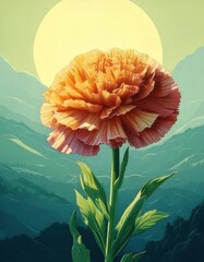 Vibrant Orange Flower Against Sunrise in Mountain Scenery