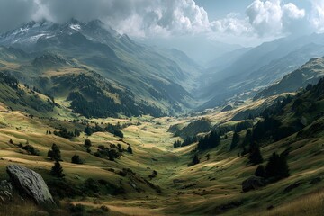 Obraz premium Tourist Photographing Scenic Mountain Landscape 