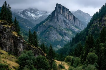 Obraz premium Tourist Photographing Scenic Mountain Landscape 