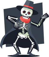 Dancing skeleton in cape and top hat
