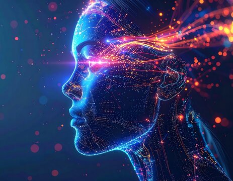 Abstract digital portrait of a woman's profile