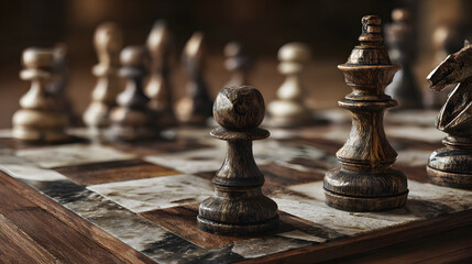 Strategic Tension: A Mid-Gme Chessboard Snapshot Shocasing a Complex Array of ieces Engaged in a Battle f Wits, Anticipation, and actical Maneuvering