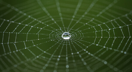 Obraz premium Droplet of water on spider web illustrating fragility of mental state