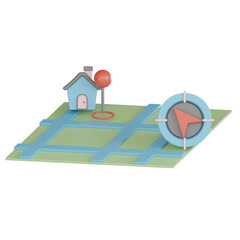 Map location 3d icon shows home marker and compass