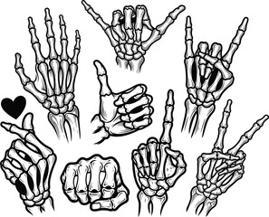 Skeleton hand poses set with gestures