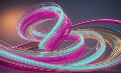 Vibrant, swirling, translucent ribbons of fuchsia, teal, and amber create a dynamic abstract design.