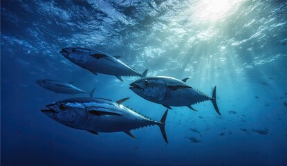 Fototapeta premium Tuna fish underwater sunlight