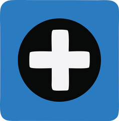 Obraz premium Digital plus icon symbol representing addition technology innovation and positive growth concepts in a square blue frame