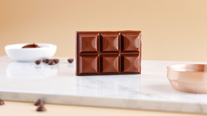 Milk Chocolate Bar on Marble Surface:  Gourmet Dessert Photography, Elegant and Creamy Mood